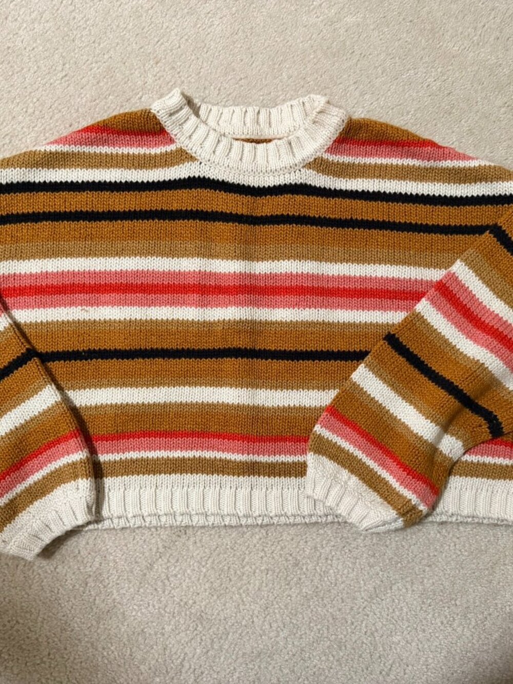Billabong Multicolored Stripped, Boxy, Cropped Sweater in M